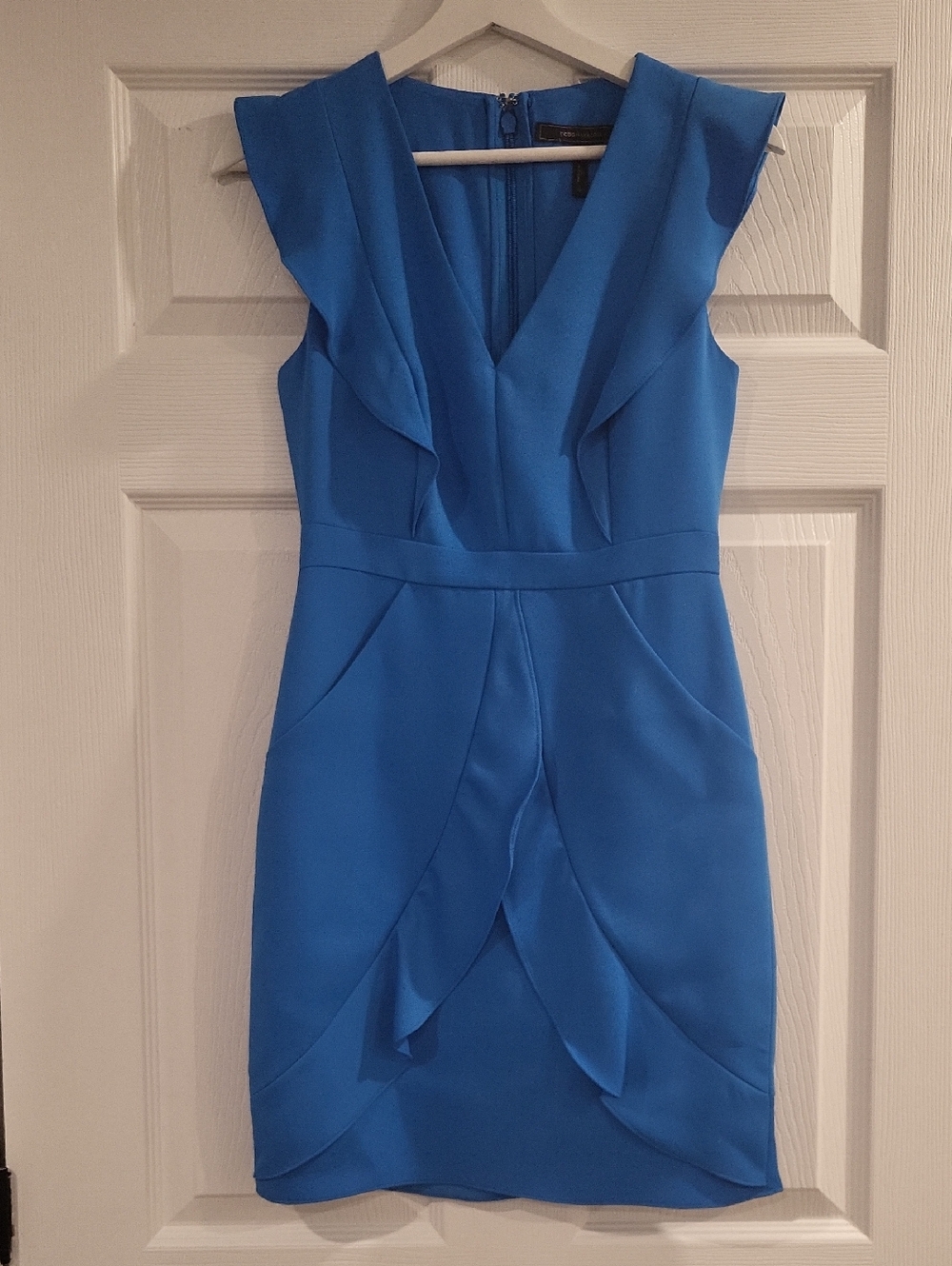 BCBGMaxAzria Electric Blue Ruffle Sheath Dress